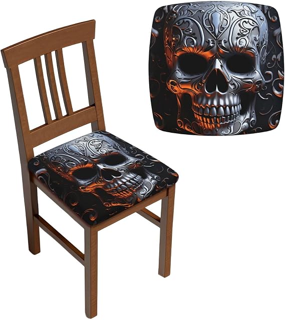 Cool Skull Graphics Seat Covers for Dining Room Chairs Set Stretch Chair Seat Covers,Removable Washble Chairs Slipcovers Protector Anti-Dust Couch Cushion Slipcover for Kitchen