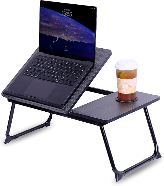 Portable Laptop Bed Table Desk with Foldable Legs & Cup Holder, Laptop Stand for Bed Sofa Couch, Notebook Reading Holder, Breakfast Tray Table, Study Desk for Home Office, Balcony, Terrace Workstation