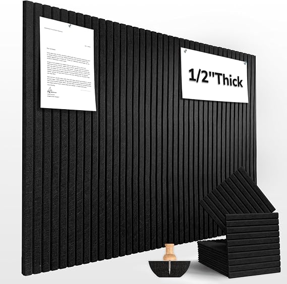 Large Cork Board for Office Decor, 48"x 36" - 1/2 Thick Felt Bulletin Board, 12 Pack Felt Board with Safe Removable Adhesive Tabs, Pin Board Cork Boards for Walls - Black