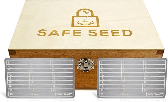 Safe Seed Titanium Wallet 12-25 Word Recovery Passphrase Backup Complete Stamp Kit W/ 2 Titanium Plates & Steel Bench Block Cold Storage Bitcoin Ethereum Solana
