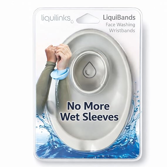 LiquiBands Face Washing Wristbands No More Wet Sleeves - Silicone Spa Bands to Catch Water Drips for Better Skincare Routine (Dove Grey, 1 Pair)