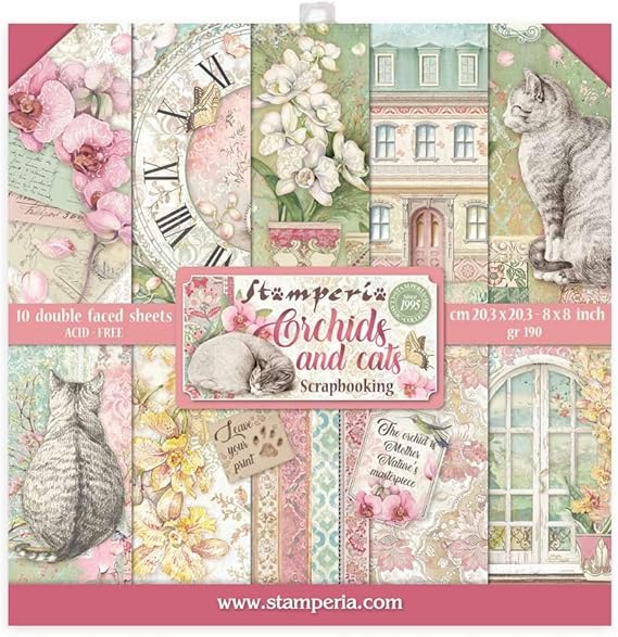 Stamperia Intl Paper PAD 8X8 10PK Orchid/CAT, 10 Count (Pack of 1), Various