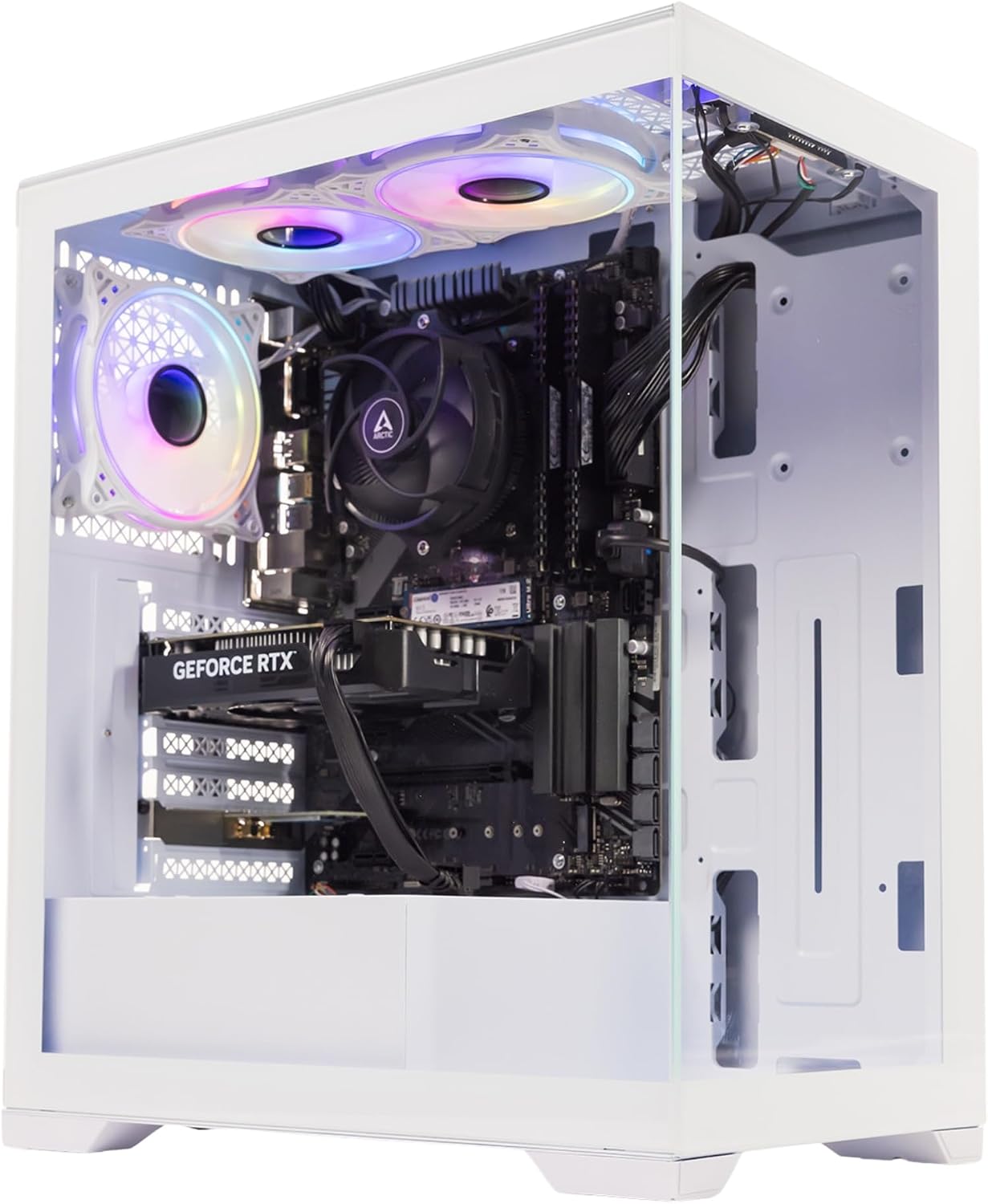 GTR Gaming PC | AMD Ryzen 7 5700X | RTX 5060 Ti 8GB | 32GB DDR4 3600MHz | 1TB NVMe SSD | 650W PSU | Windows 11 | Wi-Fi - ARGB Glass Case, White