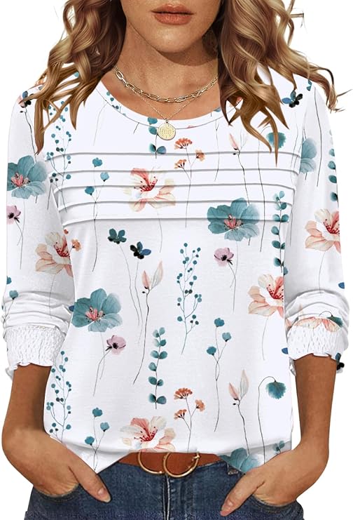 LOMON Women Tops Long Sleeve Blouses Dressy Casual Crewneck Pleated Tunic Shirts 2026 Loose Fashion Clothes