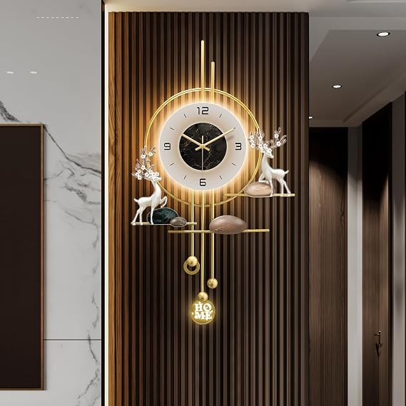 Decorative Gold Wall Clock, Large 27.5 Inch Modern Boho Silent Non-Ticking Battery Operated Wall Clock for Living Room, Bedroom, Office, Kitchen, Dining Room, Farmhouse Decor