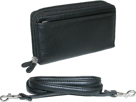 Buxton Pebbled Double Zip String Along Wallet BLACK
