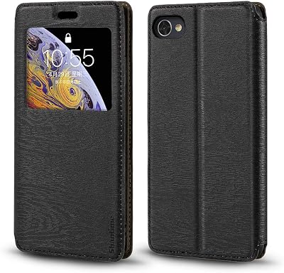 Viewable Window Leather Flip Case Compatible with BlackBerry Motion, Elegant Design Clear Display Invisible Magnetic Cover and Card SlotBlack