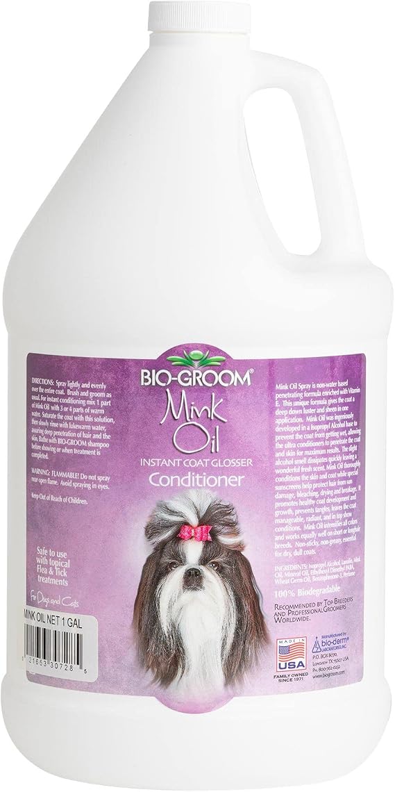Bio-Groom Mink Oil Dog Conditioner, Dog Sunscreen, Vitamin E, 1 Gallon