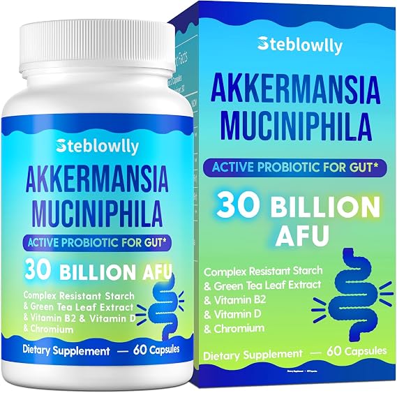 Akkermansia, Akkermansia Muciniphila for Gut Health, Metabolic*, 60 Caps | Akkermansia Probiotics for Women & Men, with Chromium, Green Tea Leaf, B2 - for Digestive Health & Immune
