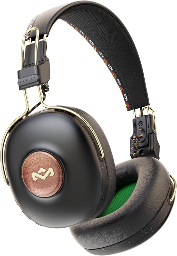 House of Marley Positive Vibration Frequency: Over-Ear Wireless Headphones with Microphone, Wireless Bluetooth Connectivity, 34 Hours of Playtime and Quick Charge Technology, Rasta