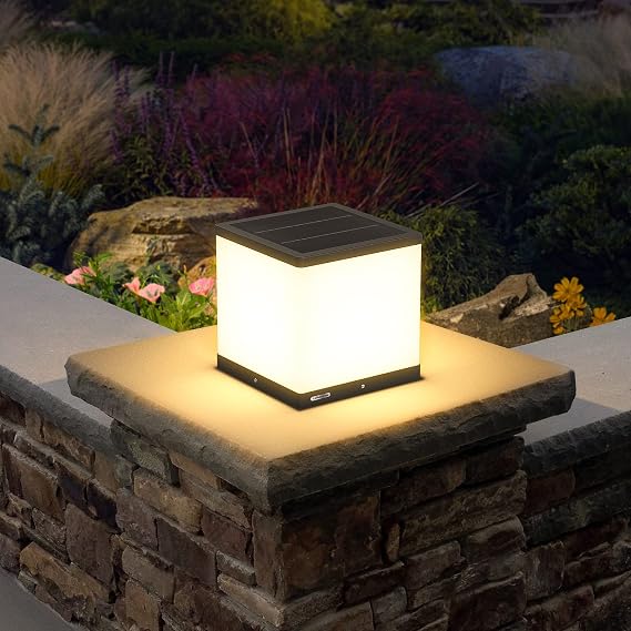 Outdoor Solar Post Cap Light, 9.8"*9.8"*9.8" Modern Warm Luxury LED Light with Waterproof IP54 Standards for Fence Deck Garden or Patio Posts