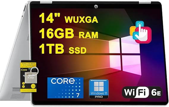 HP OmniBook 5 Flip 2-in-1 Laptop 14" WUXGA IPS Touch Intel 10-core Core 7 150U 16GB DDR5 1TB SSD Backlit Wi-Fi6E 5MP IR Privacy Camera Win11Pro w/ICP Hub