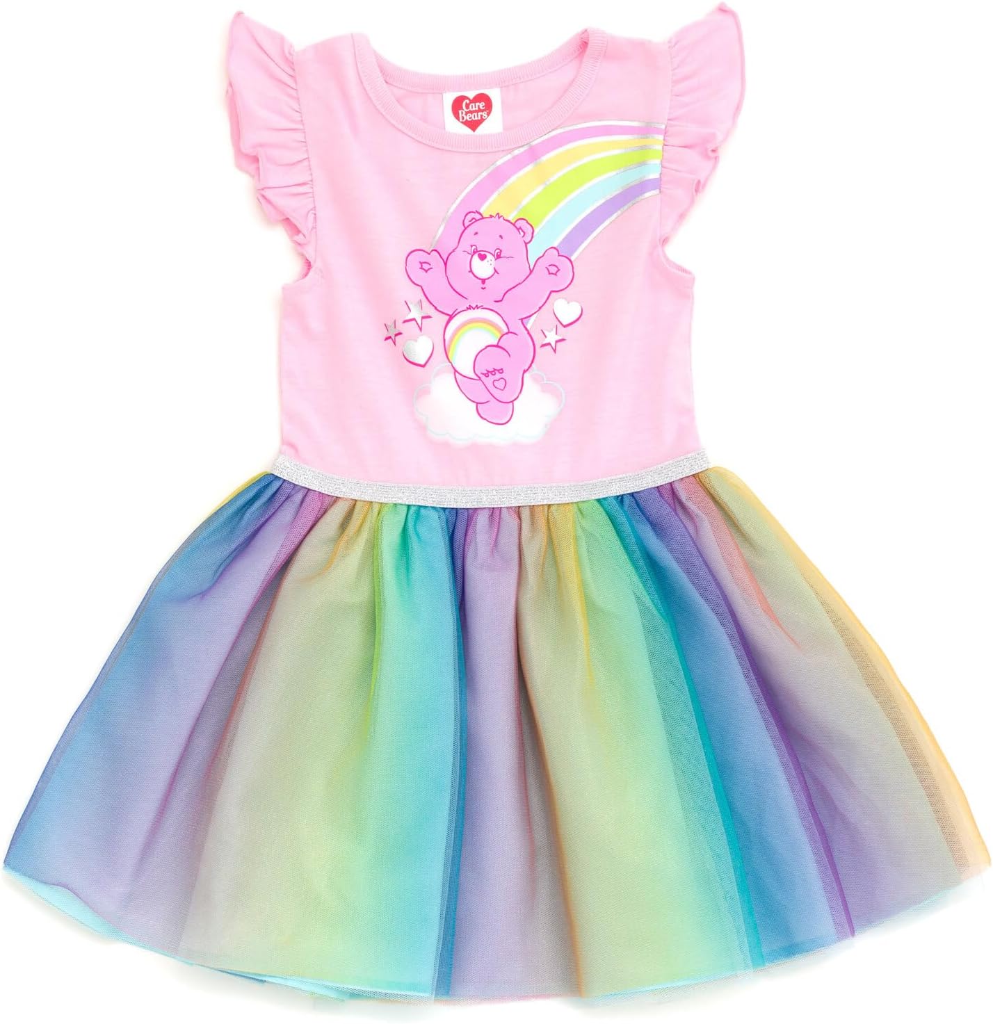 Care Bears Cheer Bear Rainbow Girls Tulle Dress Toddler to Big Kid