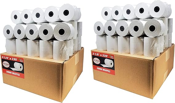 BuyRegisterRolls (100 Rolls - 2 Cases) 3 1/8 x 230 (53 GSM Paper Thickness) BPA Free Premium A Grade POS Thermal Receipt Printer Paper