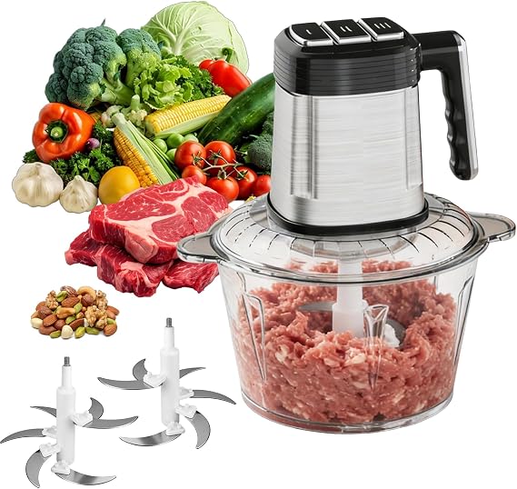Electric Food Processor 2L,with Glass & Stainless Steel Bowls,Easy to Clean