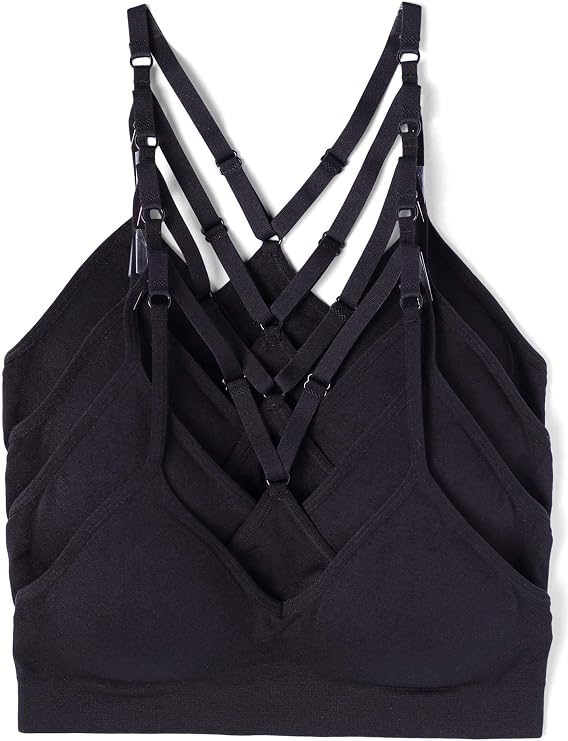 Kalon Womens 4 Pack Racerback Sports Bralette Seamless Wireless Comfort Bra