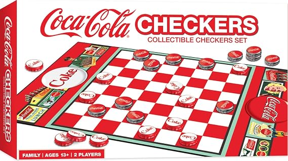 MasterPieces Coca-Cola Themed Checkers Set Board Game Officially Licensed, Family Game, Includes 24 Pieces & King Caps, Ages 13+