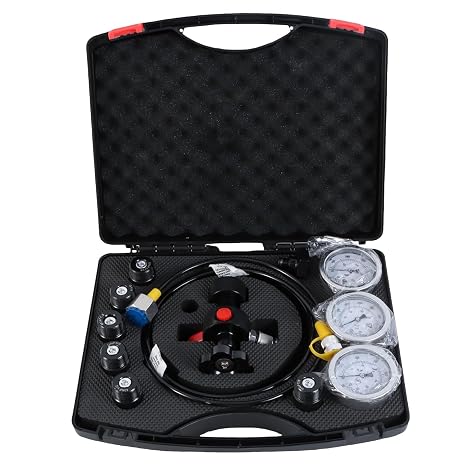 Hydraulic Nitrogen Accumulator Charging Kit, Professional Fill & Pressure Test System with 3 Gauges (1500/4000/6000 PSI), 7 Couplings, 1 Gas Hose, and Pressure Gauge