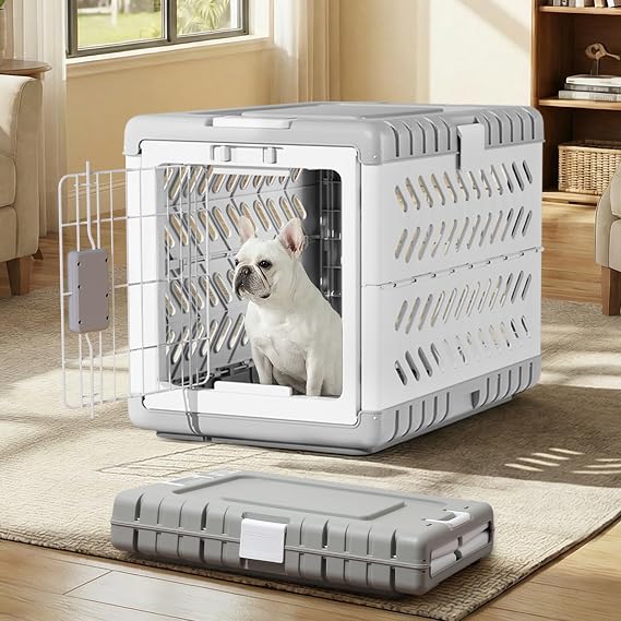 Gardner Pet Collapsible Dog Crate, White-Grey, M