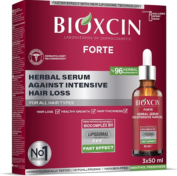 Bioxcin Forte Vegetable Serum 3 x 50 ml - Against Strong Hair Loss - For Strong & Dense Hair Growth - With BioComplex B11