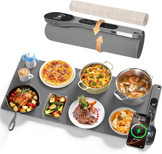New Food Warming Mat with Wireless Charger, 34"x15" Extra Large Food Warmer