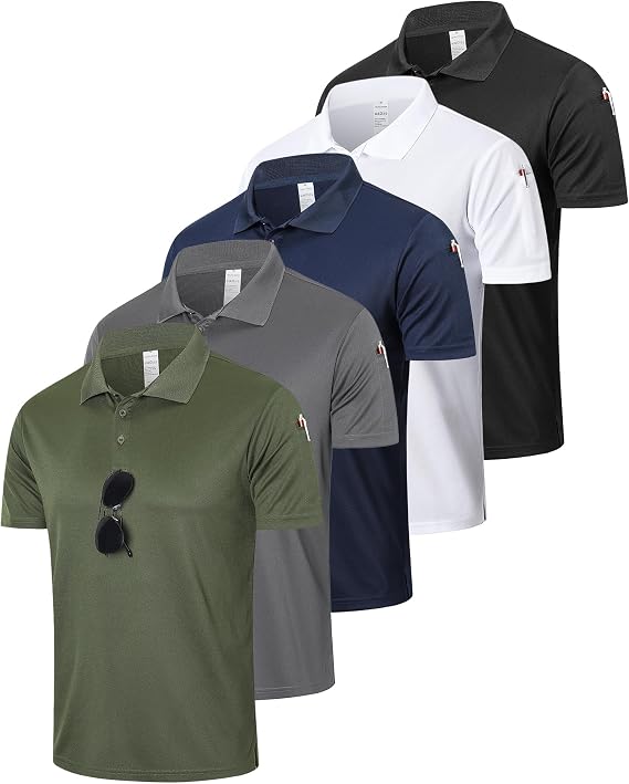 HUAKANG Mens Polo Shirts Short Sleeve Moisture Wicking for Golf Tennis Work