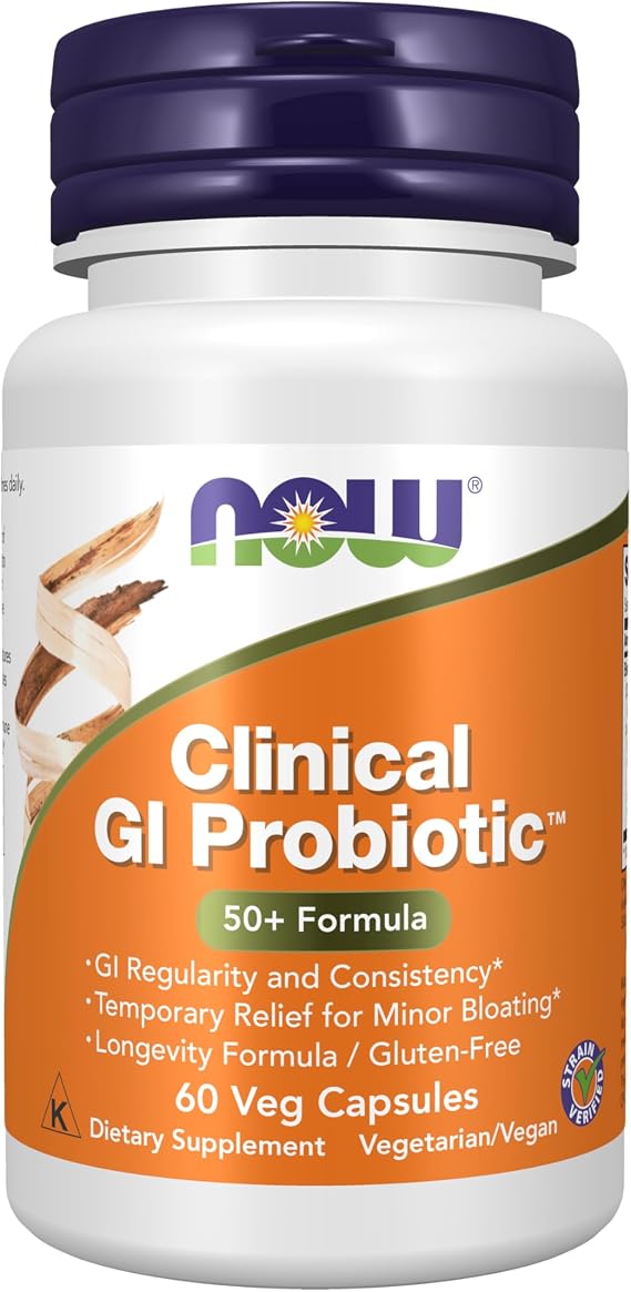 NOW Supplements, Clinical GI ProbioticTM, 50+, Gluten Free, 60 Veg Caps