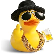 Rubber Duck, Novelty Car Ornaments, Funny Cowboy Styled Rubber Duck with Hat, Glasses & Necklace, Squeaky Cool Ducks for Car, Home, or Office Decoration, Creative Gifts for Friends & Family