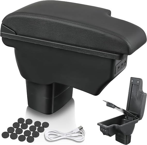 GEARCELL Car Armrest Storage Box Central Console Compatible With Nissan Juke/Infiniti ESQ 2011-2019 Double Layer Central Console Storage Box, PU Leather Storage Armrest Box with USB | Double Layer Design, USB Charging Port, PU Leather Cover, Central