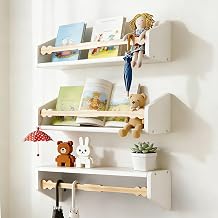 comfoyar Floating Nursery Book Shelf for Wall, Set of 3 Soild Wood Wall Mounted Bookshelf for Kids, Hanging Nursery Shelves and Spice Rack, Decor for Livingroom Bedroom Kitchen Bathroom, White Natural
