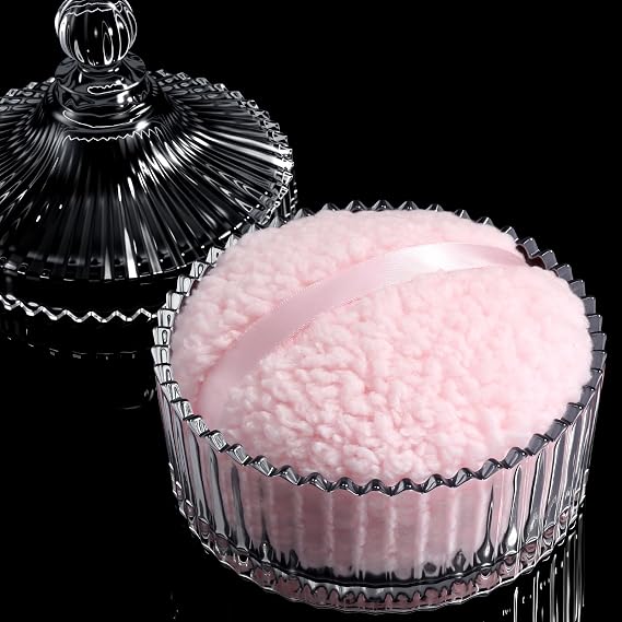 WSYUB Powder Puff and Container, Large 5.5 Inch, Glass Powder Jar