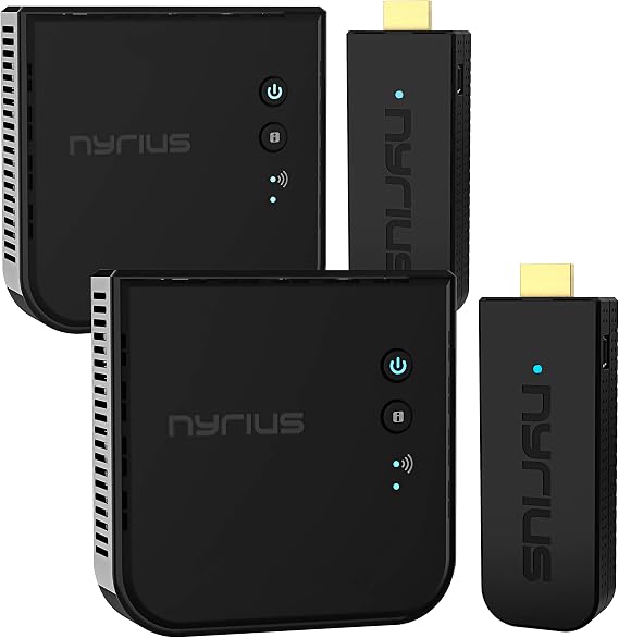 Nyrius Aries Pro+ Wireless HDMI Video Transmitter & Receiver to Stream 1080p Video up to 165ft from Laptop, PC, Cable Box, Game Console, DSLR Camera to a TV, Projector - 2 Pack