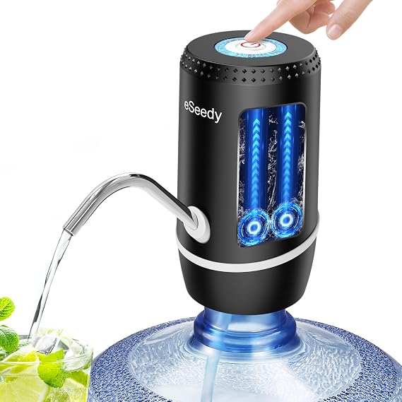 Water Pump for 5 Gallon Bottle, USB Charging Automatic Water Dispenser with Rechargeable Battery, Portable Electric Drinking Water Jug Pump for Home, Kitchen, Living Room, Office, Camping - Black | 4W Fast Pumping Motor; 304 Stainless Steel Spout; One Button Control; 1-Min Auto Stop; Portable Design for Home & Outdoor Use