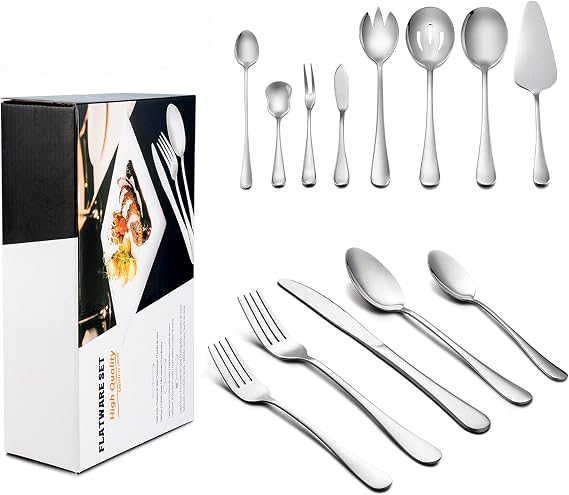 LIANYU 68-Piece Flatware Silverware Set Service for 12, Stainless Steel Cutlery Set with Serving Utensils, Mirror Polished, Dishwasher Safe
