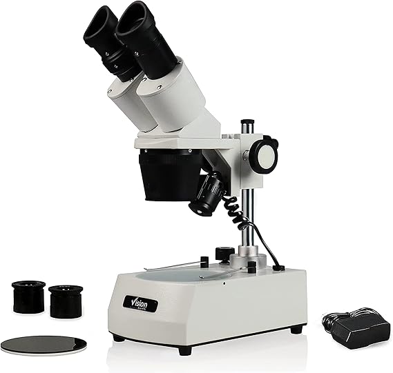 VMS0002-LD-12-ES2 Binocular Stereo Microscope, WF10x and WF20x Eyepieces, 1x and 2X Objectives, 10x, 20x and 40x Magnification, Top and Bottom LED Illumination, 110V
