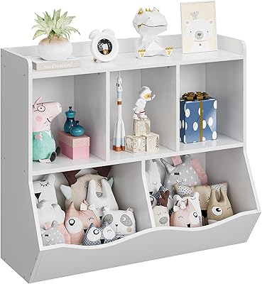 GAOMON Toy Bookshelf and Kids Bookcase Storage Books and Toys,Multi Shelf with Cubby Organizer Cabinet for Kids,Boys and Girls,for Children Playroom Hallway Kindergarten School White