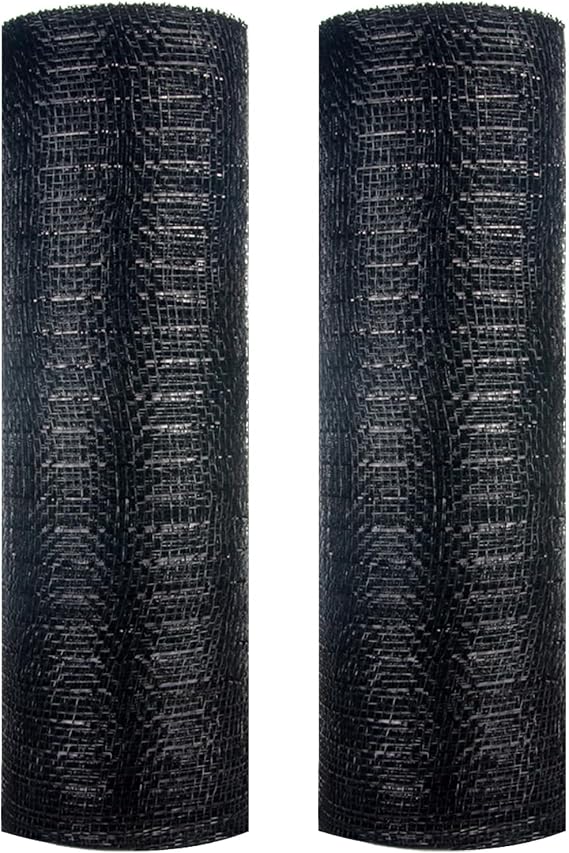 Deco Mesh 10 Inch- Deco Mesh Wreath Supplies- Black Poly Burlap Mesh- Deco Mesh Ribbon for Wreath Making, Bows, DIY, Swags and Christmas Decoration (2 Rolls)