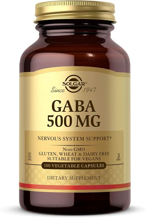 Solgar GABA 500 mg, 100 Vegetable Capsules - Relaxation & Nervous System Support - Amino Acid - Non-GMO, Vegan, Gluten Free, Dairy Free, Kosher - 100 Servings