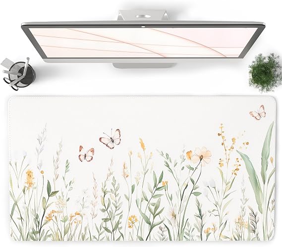 QIYI Large Mouse Pad for Desk, Floral Computer Desk Mat for Keyboard and Mouse, Non-Slip Rubber Base Waterproof Leather Desk Pad, Green Leaves Gaming Mousepad Office Desk Accessories, 31.5" x 15.7"