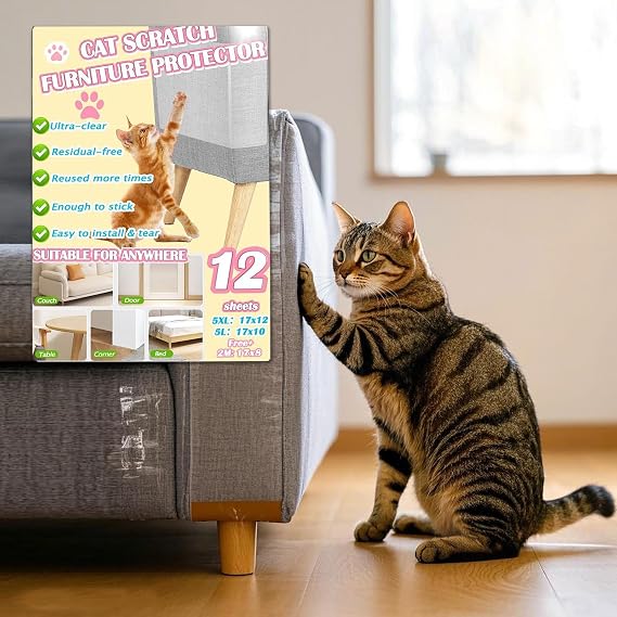 Anti Cat Scratch Furniture Protector,12 Pack 60 Twist Pins,Anti Scratch Couch Guards - Furniture Protector and Couch Corner Protector for Cats(17x12in)