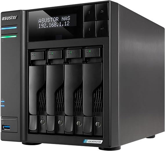 Asustor Lockerstor 4 Gen2+ AS6704T v2 4 Bay NAS, Intel Quad-Core CPU, Dual 5GbE Ports, 4GB DDR4, 4 M.2 SSD Slots, HDMI, Plex Media Server, Video Editing, Creator, Network Attached Storage (Diskless)