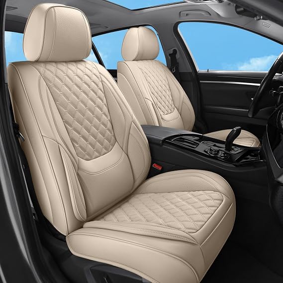 Car Seat Covers,Leather Front Seat Covers for Cars,Front Driver Seat Covers,Waterproof Car Seat Cushion Protectors,Universal Fit for Most Cars SUV Trucks (Beige, Front Seats)