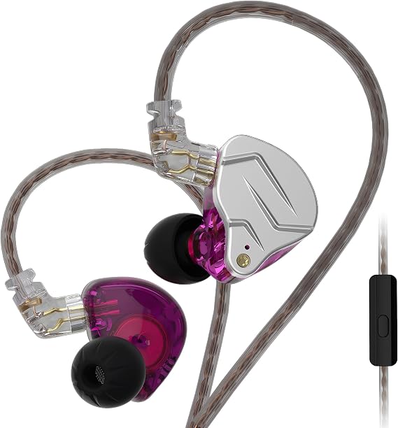 KZ ZSN Pro Dynamic Hybrid Dual Driver in Ear Earphones Detachable Tangle-Free Cable Musicians in-Ear Earbuds Headphones (Purple with Microphone) | HiFi Musician Monitor, Detachable 2-Pin Cable, Noise-Isolating, 10mm DD+BA, HD Call Mic, Smartphone Compatible
