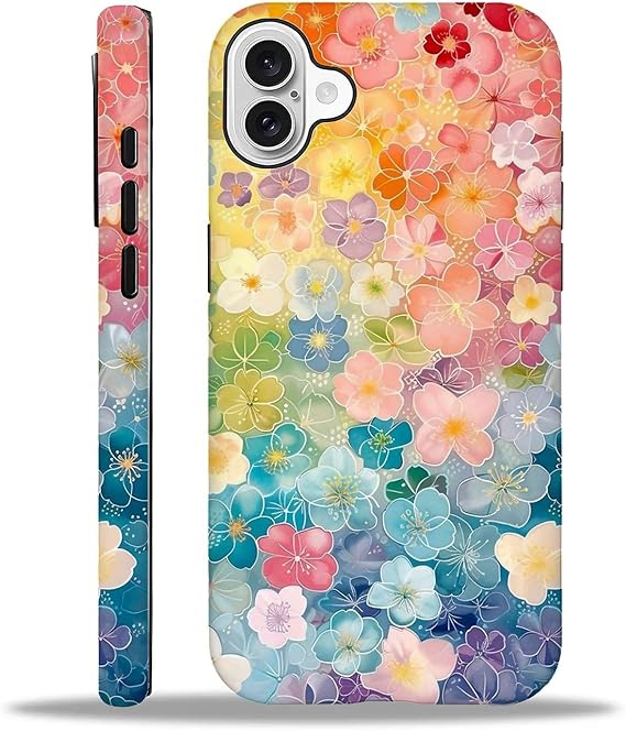 for iPhone 16 Phone Case,Adopting a Hybrid Double-Layer Protective Matte Shell Design, The Pattern is Bright, Anti Slip and Anti Drop,Rainbow Flower Clusters.