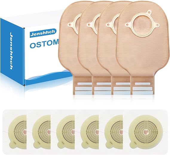 24PCS Ostomy Supplies Colostomy Bags, Two Piece Ostomy Bags, Ostomy Drain Pouches with Closure for Ileostomy Stoma Care, Cut-to-Fit (18pcs Ostomy Bags+ 6pcs Skin Barrier)