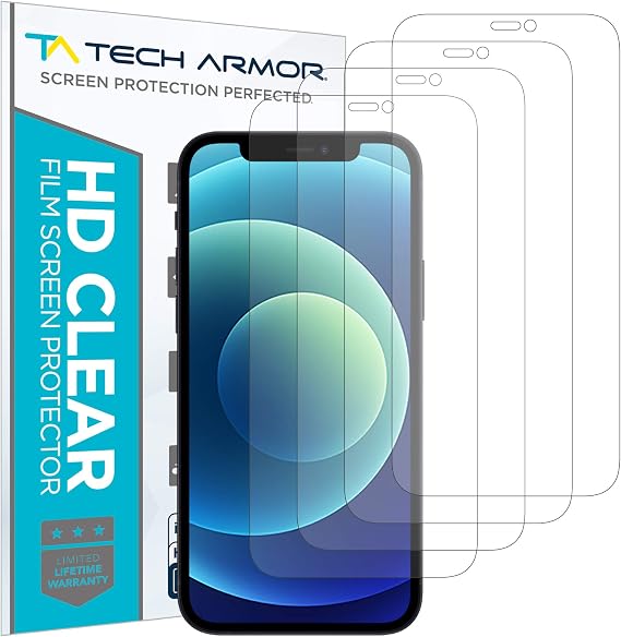 Tech Armor Screen Protector for iPhone 12 / iPhone 12 Pro, HD Film, 4-Pack