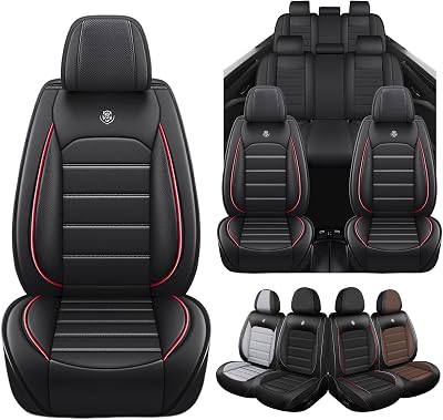 Seat Covers for Chevrolet Suburban 2008-2026 8 Seaters, Compatible Airbag Non-Slip Waterproof Leather Seat Protector, Luxury Car Interior Seat Cover Full Set, Black Red