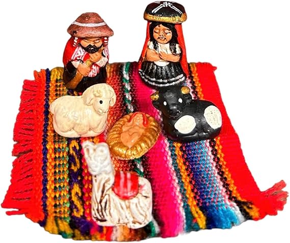 Tiny Peruvian Nativity Scene 6 pcs set 1" tall, Christmas Decor Xmas ornaments, holy family ethnic figurines, ornaments gift decorations