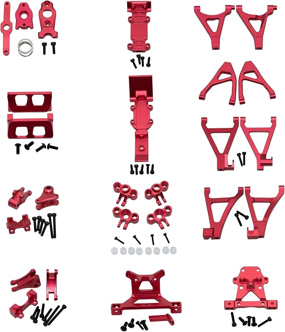 Upgrade Compatible with Traxxas 1/16 E-REVO Mini Slash Rc Car Body Post Mount & Skid Plate & Axle Carriers Knuckle Arm & Suspension Rocker Arms & Steering Full Set Aluminum Alloy Parts(Red)