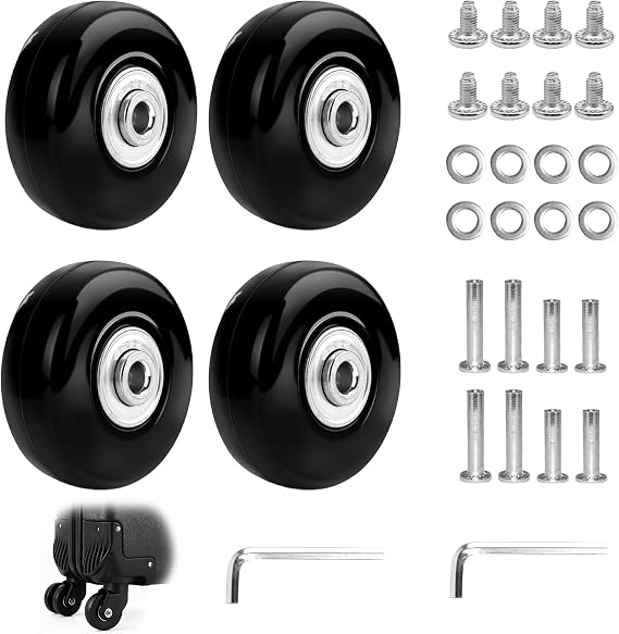 4Pcs Luggage Replacement Wheels, 45x18mm Universal Suitcase Wheels, Rubber Replacement Trolley Swivel Caster, Luggage Cart Wheels, Suitcase Repair Kit with Bearings